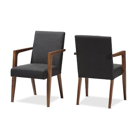 Baxton Studio Andrea Mid-Century Modern Dark Grey Upholstered Wooden Armchair, PK2 137-7365